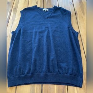 Turnbury Mens Extra Fine Merino Wool Navy Blue‎ V-Neck Sweater Vest Size Xxl